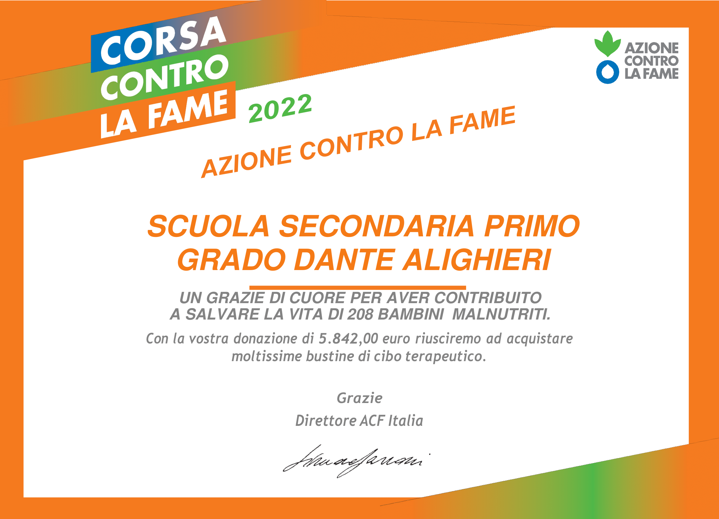 Attestato Corsa contro la Fame 2022